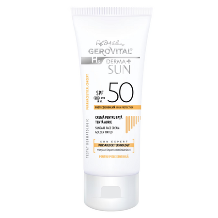 Crema pentru fata cu tenta aurie SPF 50 GH3 Derma+Sun, 50 ml, Gerovital