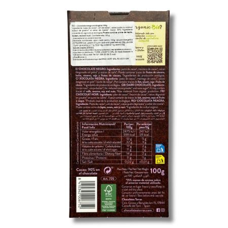 Ciocolata neagra ecologica cu 90% cacao, 100 g, Torras 763861