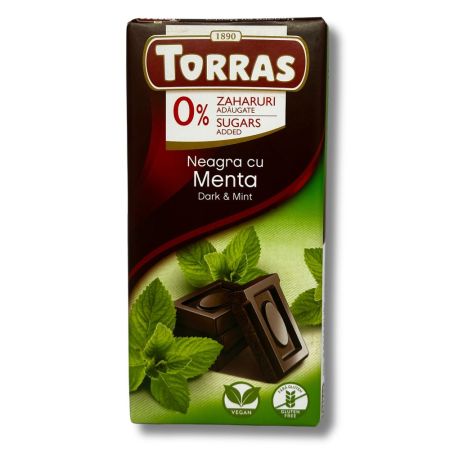 Ciocolata neagra cu menta, 75 g, Torras