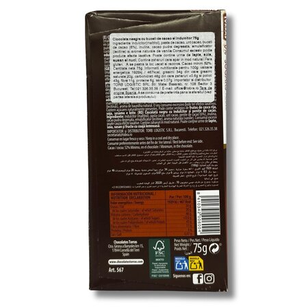 Ciocolata neagra cu bucati de cacao, 75 g, Torras 763992