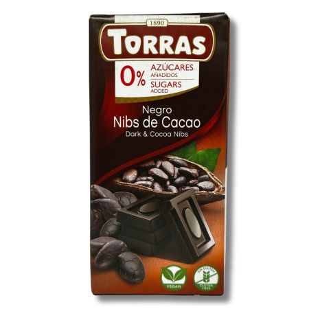 Ciocolata neagra cu bucati de cacao, 75 g, Torras
