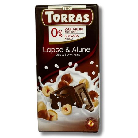 Ciocolata cu lapte si alune de padure, 75 g, Torras