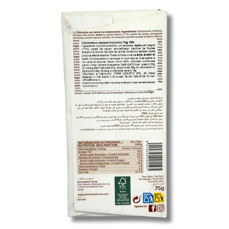 Ciocolata cu lapte, 75 g, Torras 764119