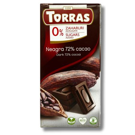 Ciocolata neagra cu 72% cacao, 75 g, Torras