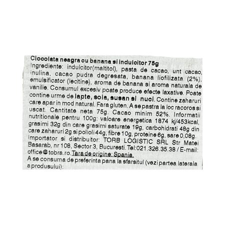 Ciocolata neagra cu banana, 76 g, Torras 764148
