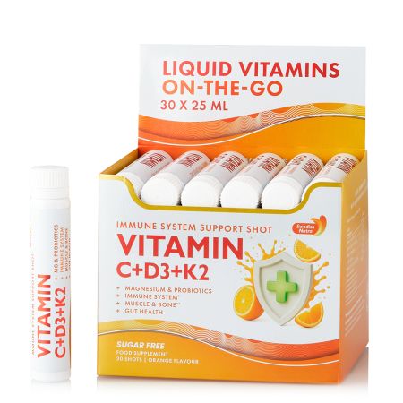 Vitamina C 500 mg + Vitamina D3 + K2 + Probiotice, 30 fiole x 25 ml, Swedish Nutra