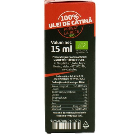 Ulei de catina Bio presat la rece, 15 ml, Katinola 765247