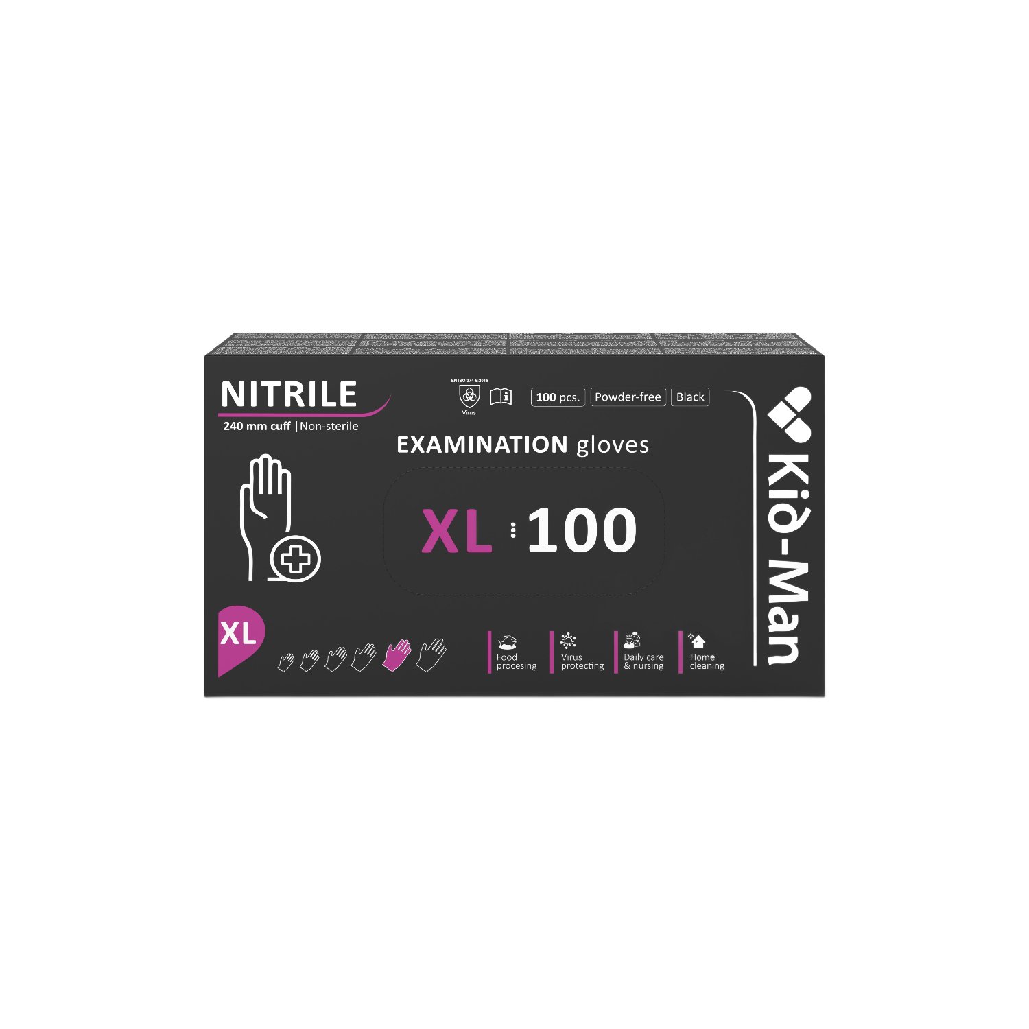Manusi de  nitril, XL, Negru, 100 buc, Kid-Man