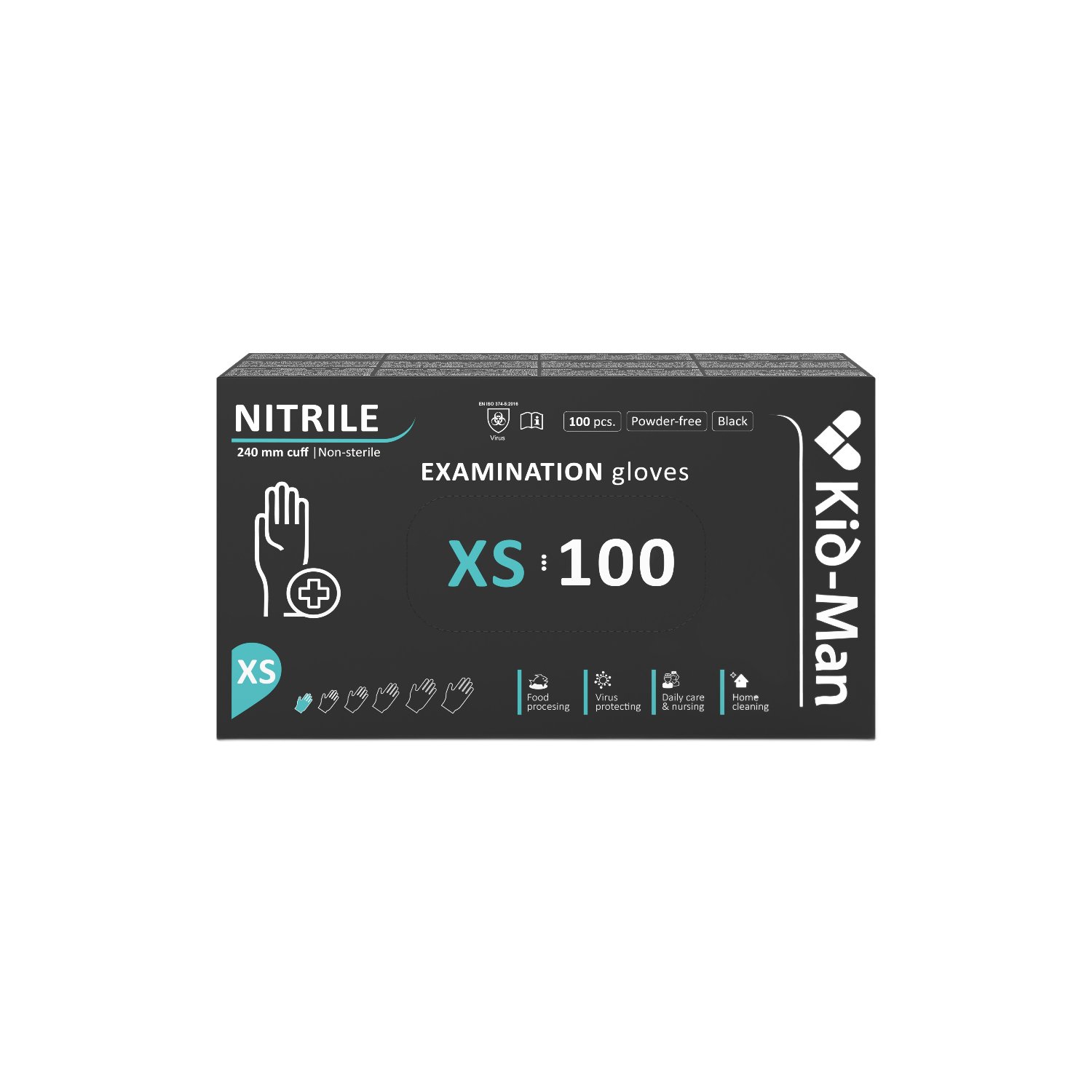 Manusi de  nitril, XS, Negru, 100 buc, Kid-Man