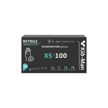 Manusi de  nitril, XS, Negru, 100 buc, Kid-Man