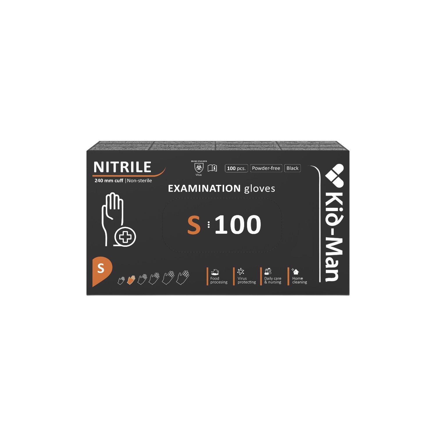 Manusi de  nitril, S, Negru, 100 buc, Kid-Man