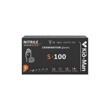 Manusi de  nitril, S, Negru, 100 buc, Kid-Man