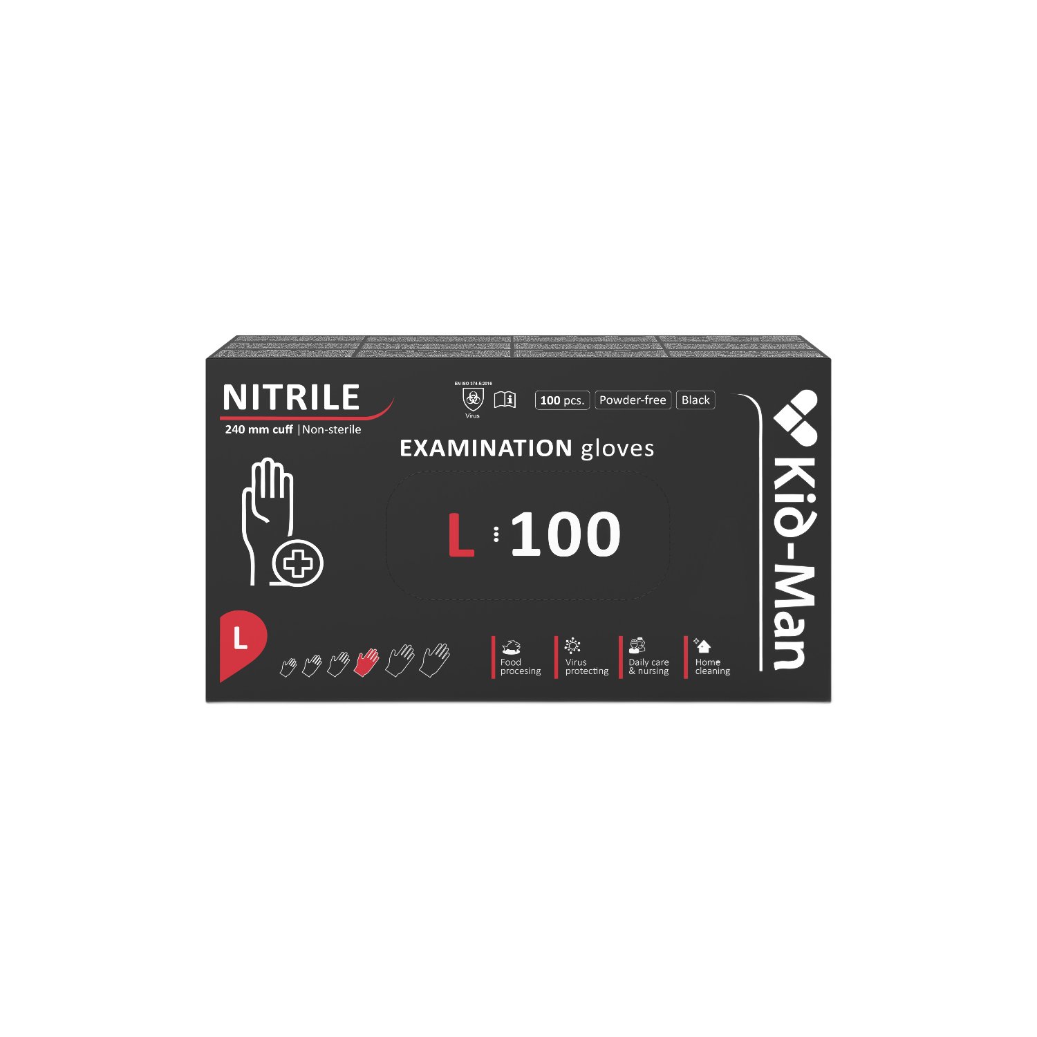 Manusi de  nitril, L, Negru, 100 bucati, Kid-Man