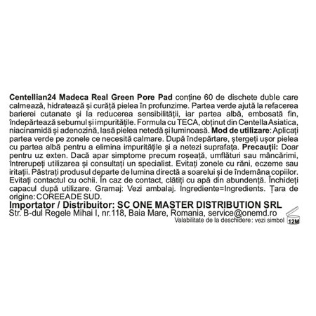 Dischete exfoliante Madeca Real Green Pore Pad, 60 buc, Centellian 24 765642