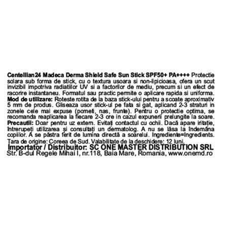 Stick protectie solara ridicata SPF 50+ PA++++ Madeca Derma Shield, 18 g, Centellian 24 765725