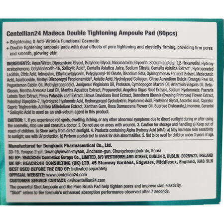 Dischete exfoliante si tonifiante Madeca 2X Tightening, 60 buc, Centellian 24 766152