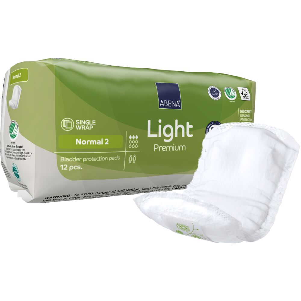 Absorbante anatomice Eco,  Normal 2 Light Premium, 12 buc, Abena