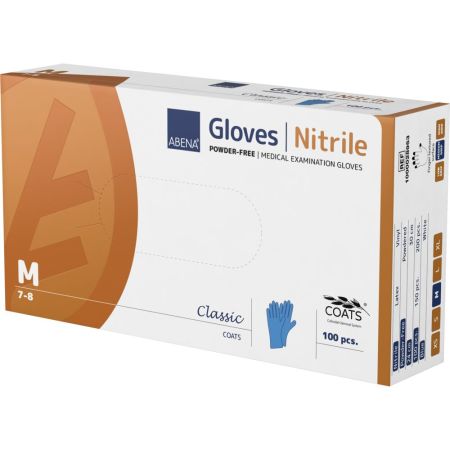 Manusi de examinare din nitril cu strat interior din fibra naturala de ovaz, nepudrate, Marimea M, Albastre, 100 bucati, Abena 766290