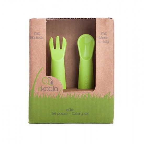 Set lingurita si furculita BIOplastic Ekiko, verde, Ekoala