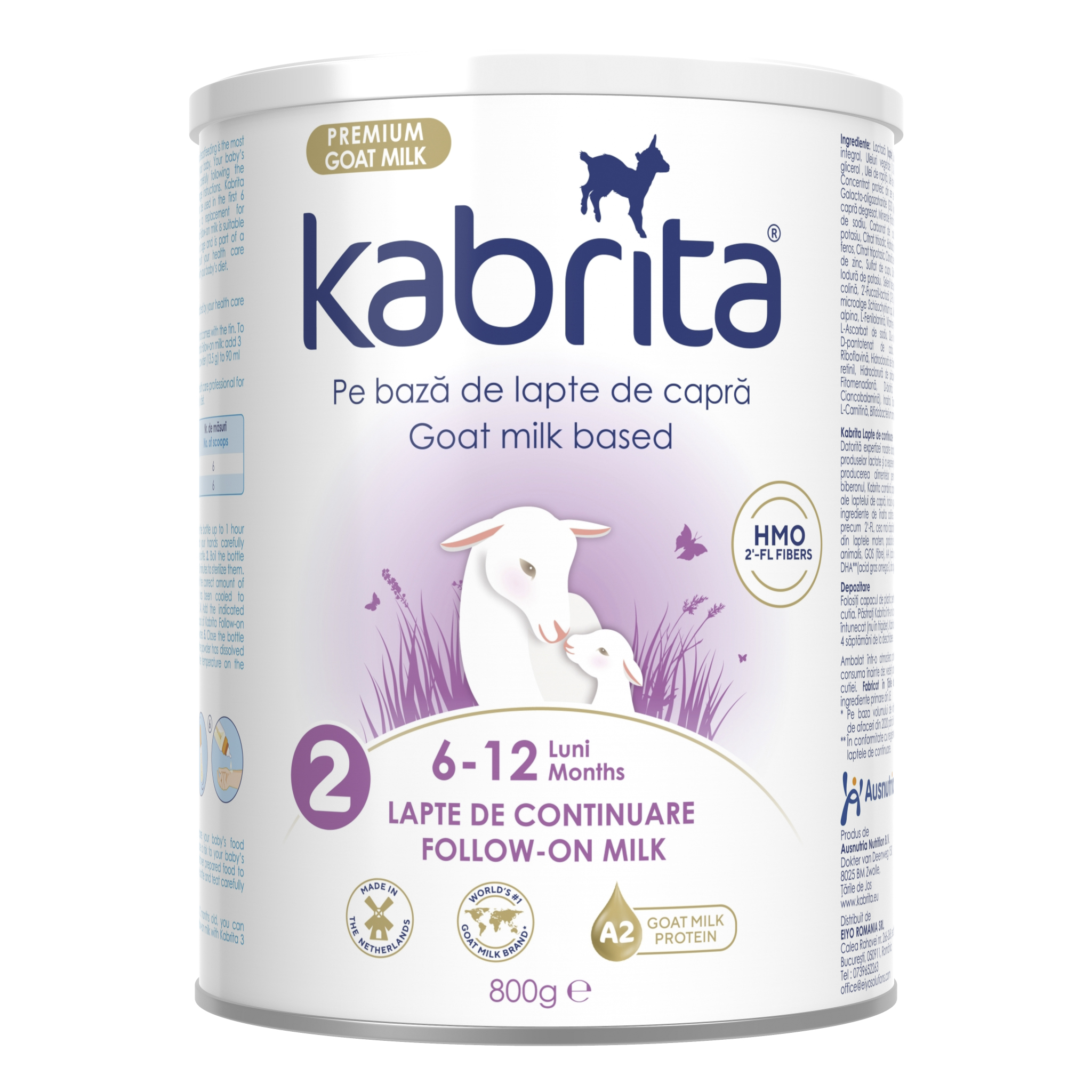 Formula pe baza de lapte praf de capra, 6-12 luni, 800 g, Kabrita 2
