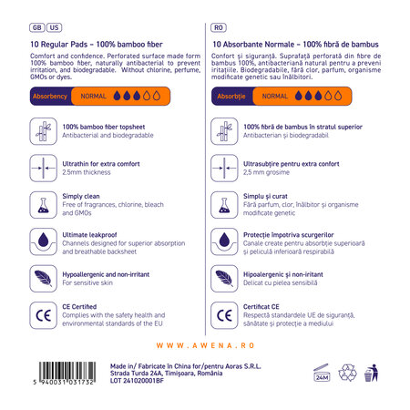 Absorbante din fibra de bambus, 10 buc, Awena 767323
