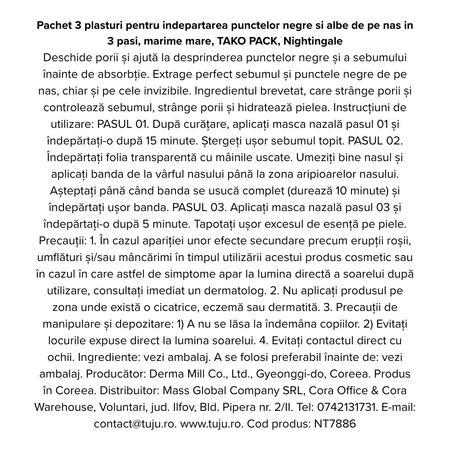 Pachet 3 plasturi pentru indepartarea punctelor negre, 45 ml, Nightingale 768847