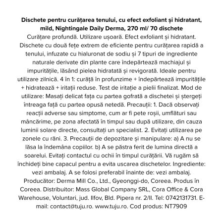 Dischete pentru curatarea tenului cu efect exfoliant si hidratant Daily Derma, 70 bucati, Nightingale 768849