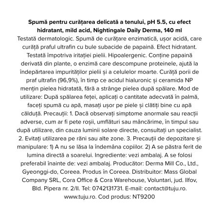 Spuma pentru curatarea delicata a tenului pH 5.5 cu efect hidratant, 140 ml, Nightingale 768854