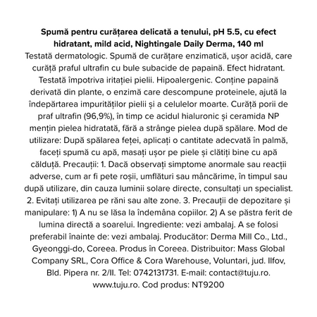 Spuma pentru curatarea delicata a tenului pH 5.5 cu efect hidratant, 140 ml, Nightingale 768854