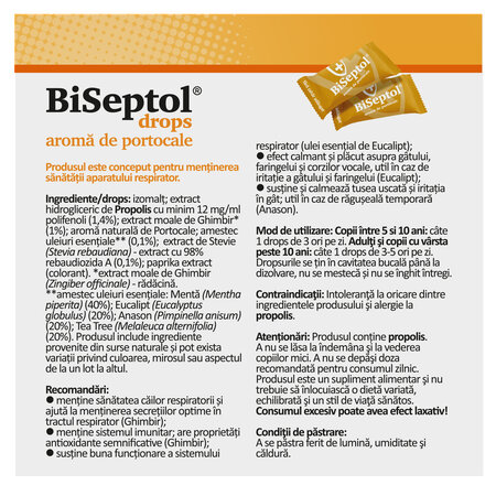 BiSeptol drops, aroma de portocale, 20 bucati, Dacia Plant 768504