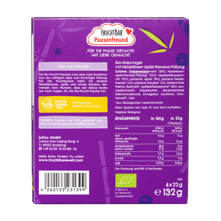 Batoane Bio, spelta, afine, mar, banana, 3 ani+, 6x22 g, Fruchtbar 768687