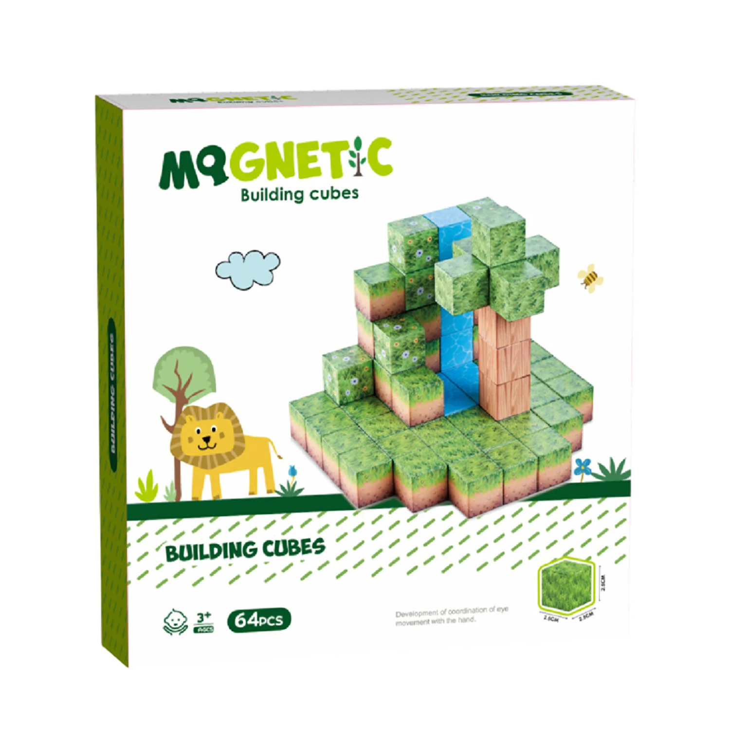 Cuburi magnetice, In natura, 3 ani+, 64 piese, Bufnitel