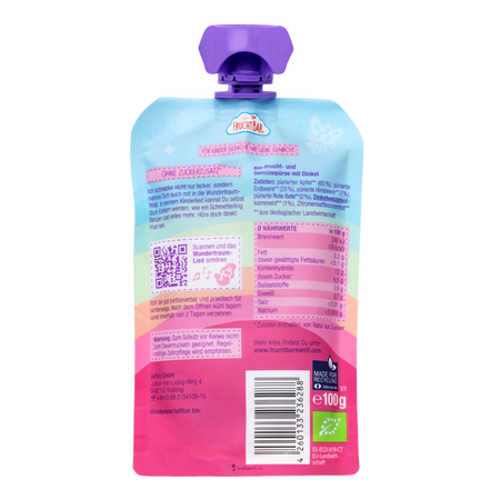 Piure Bio capsuni, zmeura, sfecla rosie, 6 luni+, 100 g, Fruchtbar 768700