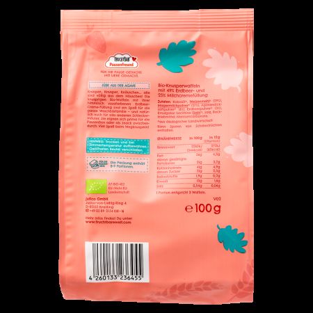 Napolitane Bio cu capsuni si crema de lapte, 3 ani+, 100 g, Fruchtbar 768717