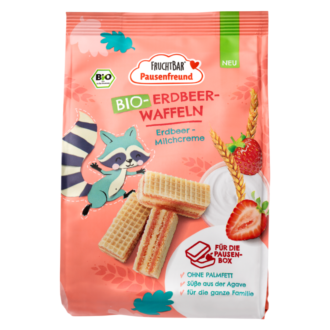 Napolitane Bio cu capsuni si crema de lapte, 3 ani+, 100 g, Fruchtbar