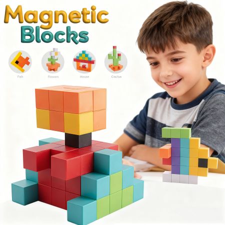 Joc de logica STEM cu piese magnetice, 3D, 3 ani+, 48 piese, Bufnitel 768726