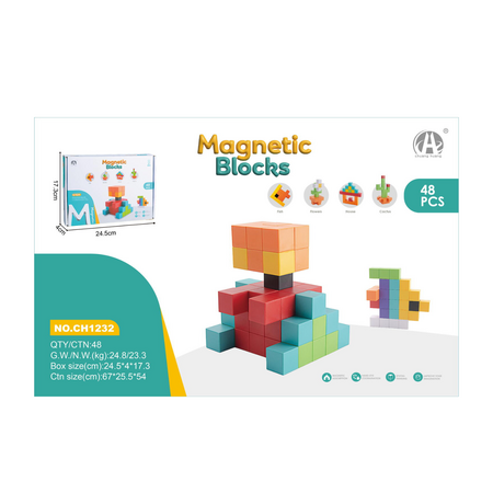 Joc de logica STEM cu piese magnetice, 3D, 3 ani+, 48 piese, Bufnitel 768725