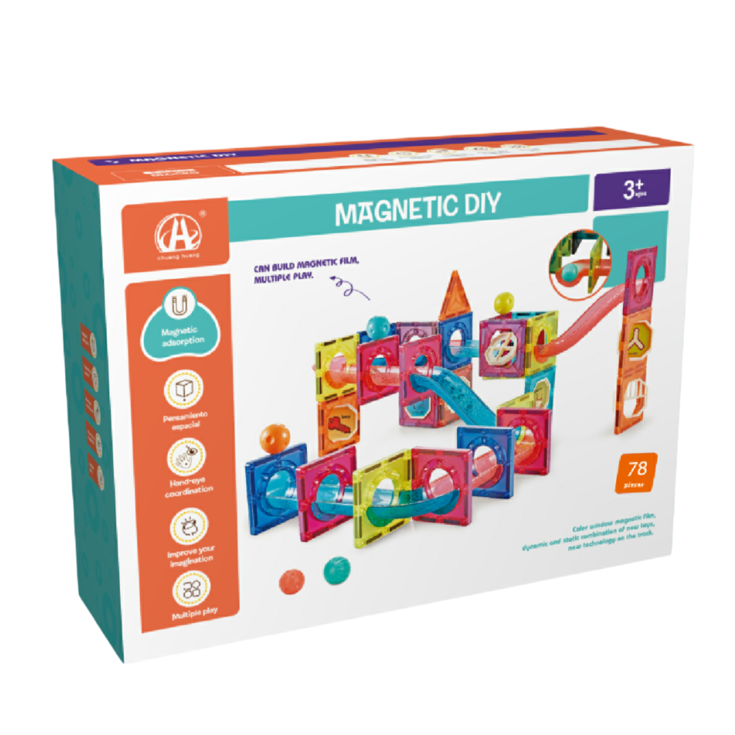 Joc Labirintul meu magnetic, 3 ani+, 78 piese, Bufnitel