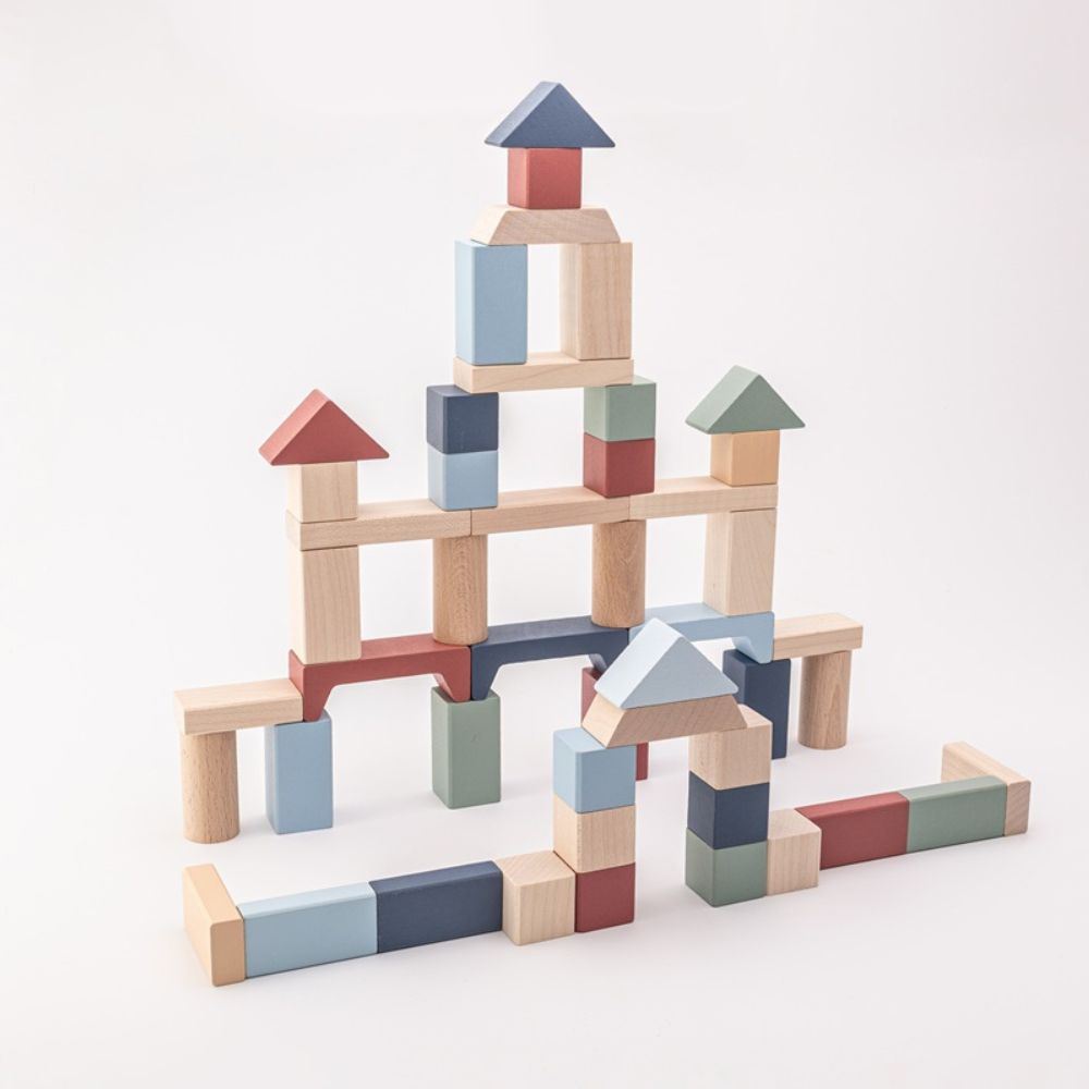 Jucarie din lemn, Kit 50 de piese de constructie, 18 luni+, Cubika