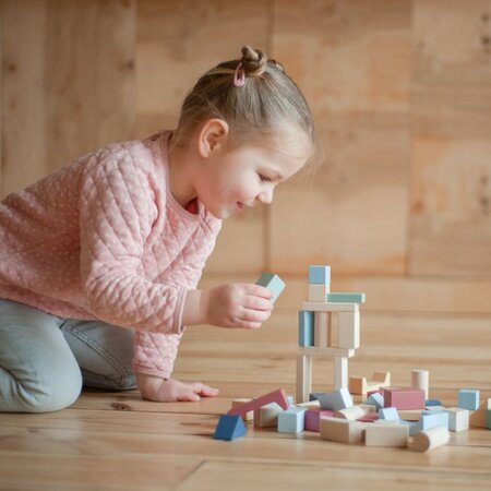 Jucarie din lemn, Kit 50 de piese de constructie, 18 luni+, Cubika 769457