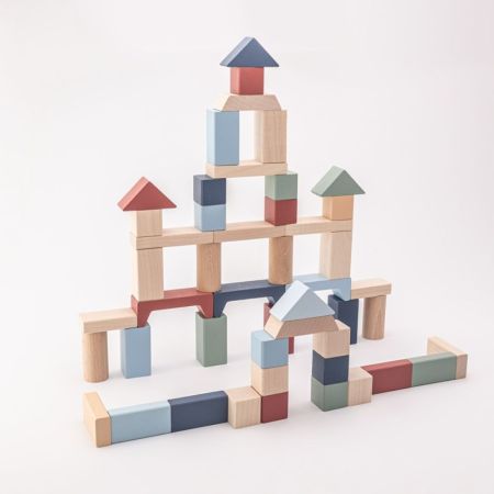 Jucarie din lemn, Kit 50 de piese de constructie, 18 luni+, Cubika