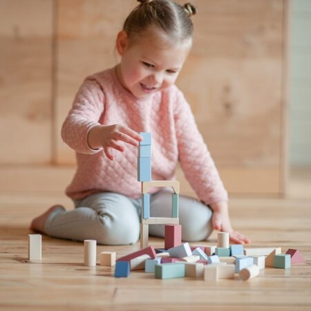 Jucarie din lemn, Kit 50 de piese de constructie, 18 luni+, Cubika 769455