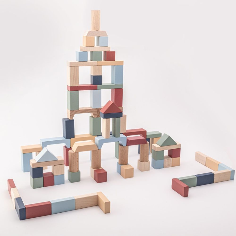 Jucarie din lemn, Kit 100 de piese de constructie, 18 luni+, Cubika