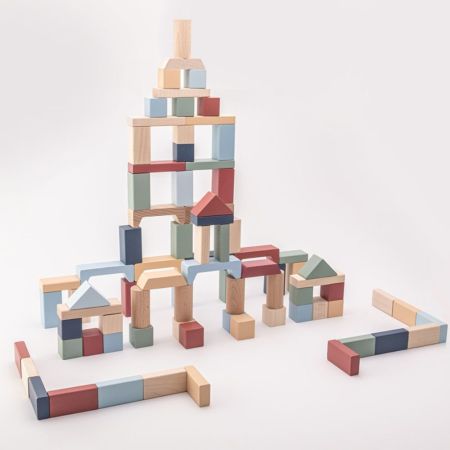 Jucarie din lemn, Kit 100 de piese de constructie, 18 luni+, Cubika