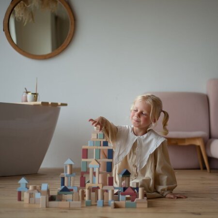 Jucarie din lemn, Kit 100 de piese de constructie, 18 luni+, Cubika 769476