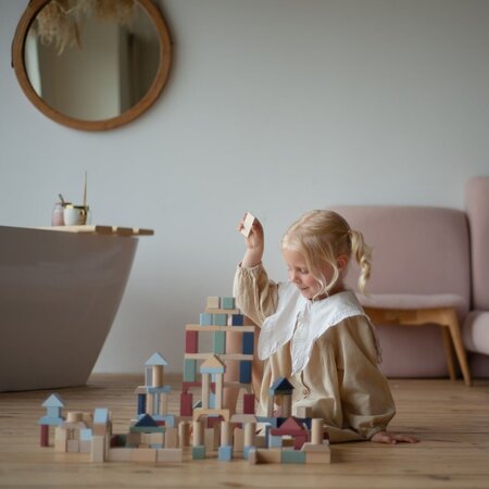 Jucarie din lemn, Kit 100 de piese de constructie, 18 luni+, Cubika 769473