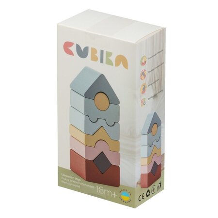 Jucarie Din Lemn, Set Constructii  Turn, 18 luni+, 8 piese, Cubika 769549