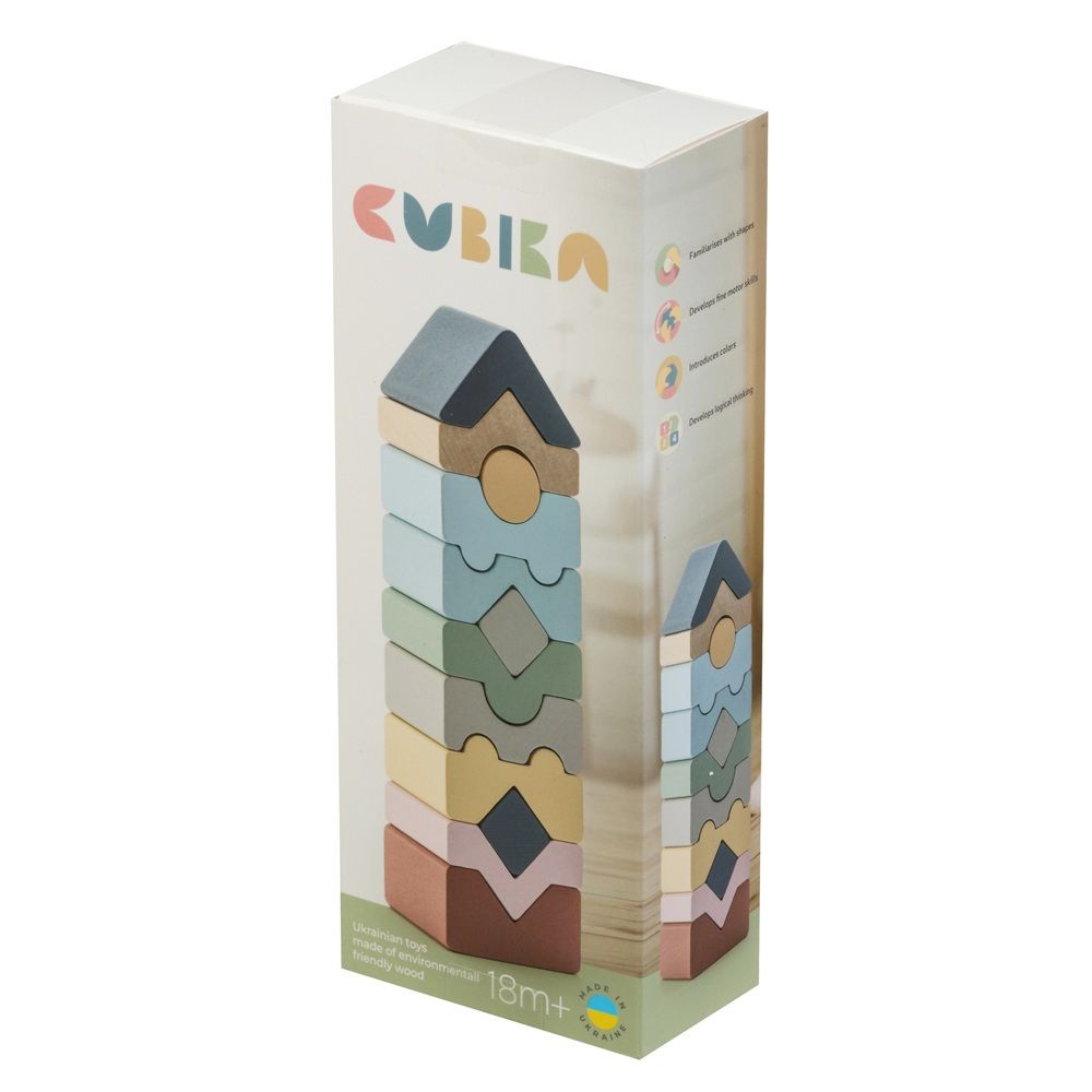 Jucarie Din Lemn, Set Constructii  Turn, 18 luni+, 12 piese, Cubika