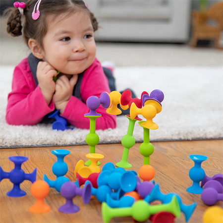 Set de constructie cu 22 de piese cu ventuze Squigz Starter, 3 ani+, Fat Brain 769595