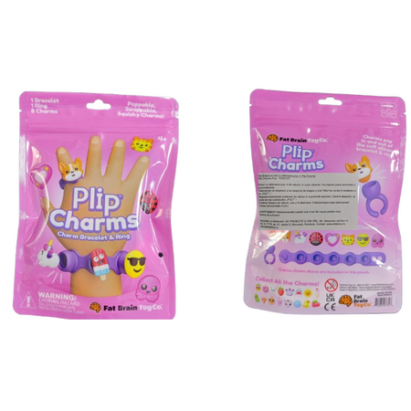 Set bratara si inel cu talismane pop-it Plip Charms, Roz, 4 ani+, Fat Brain 769645